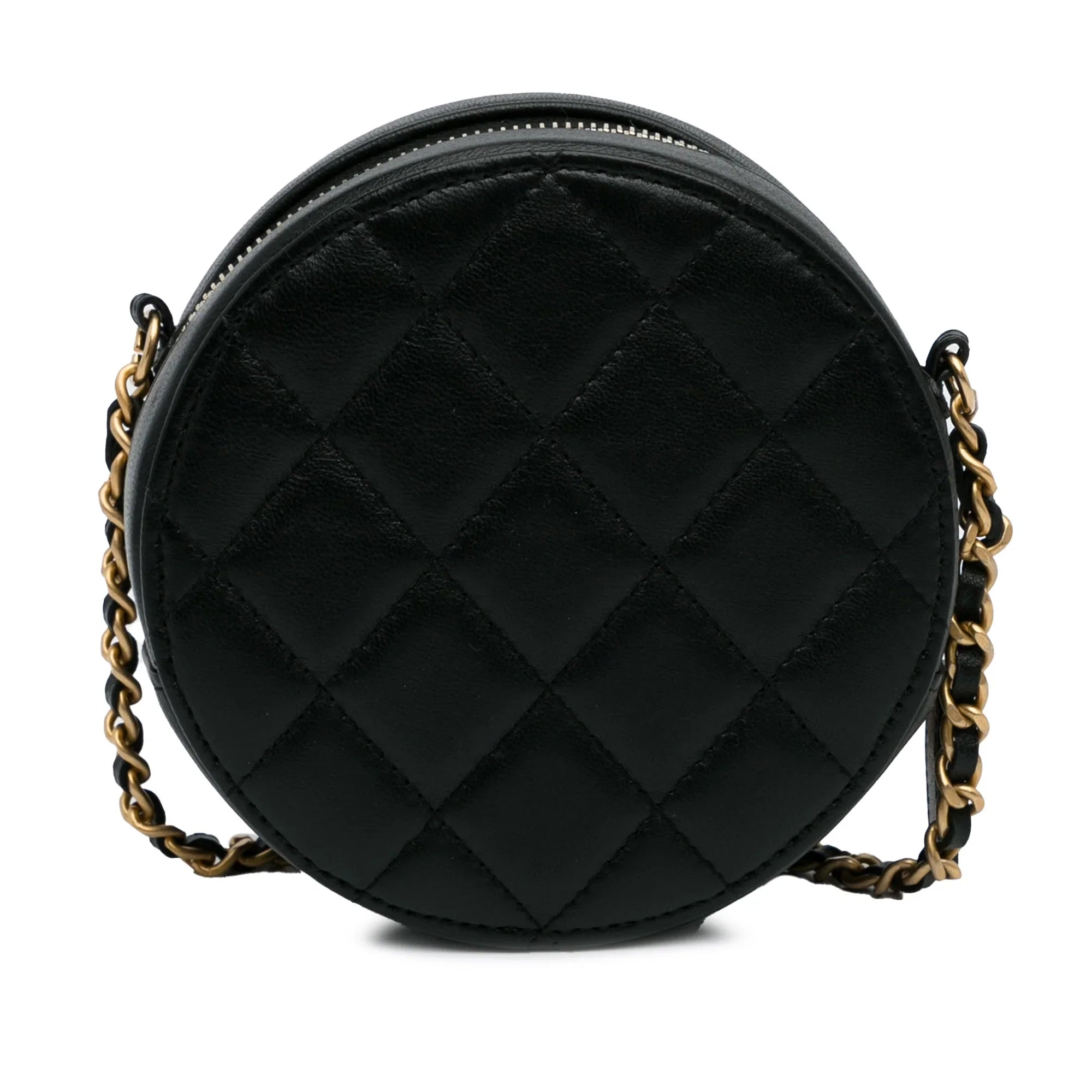 Bag Unisex Pre-Owned Leather Charms Lucky (Good) Chanel Lambskin Round Authenticated Black Crossbody