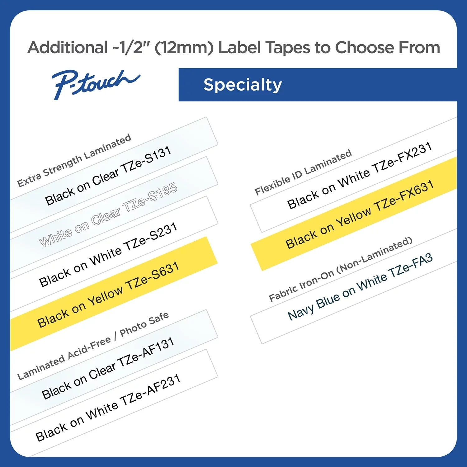 Tze on Labeling White, Standard 2/Pack 1/2"w, Tapes, Laminated Adhesive Brother Black P-touch