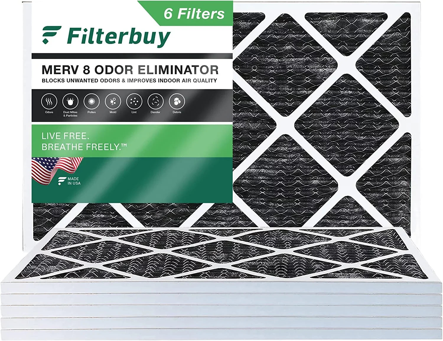 AC (6-Pack) Activated Carbon 8 Furnace Eliminator 14x24x1 Filters Pleated with MERV Air Odor Filterbuy HVAC