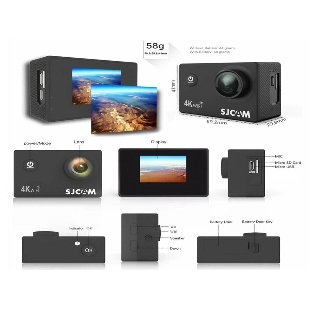 Camera 170wide Camera 30m Ips 30m With Adapters 4k Wifi With camera,With Support Sj4000air Waterproof Adapters 4k Ips With 16mp Screen 16mp 2-inch 2-inch With Support Waterproof