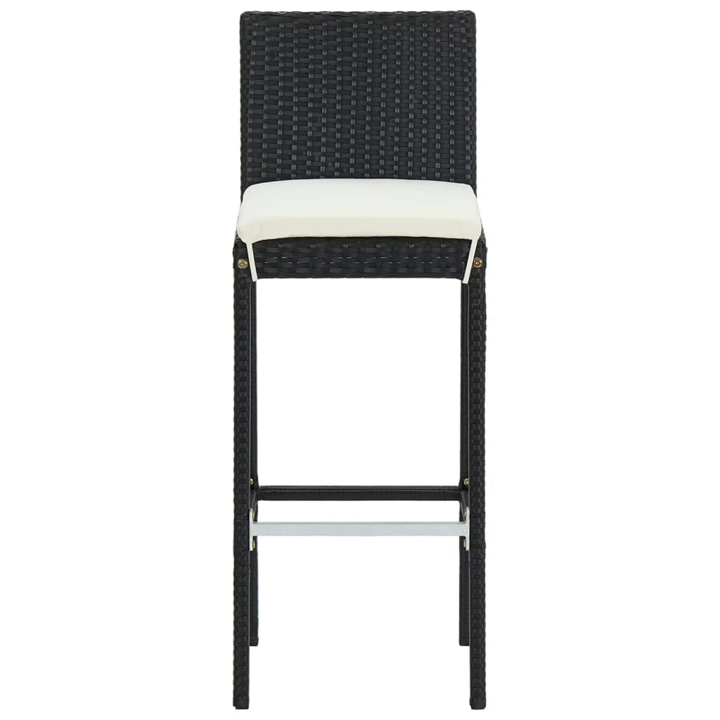 with Garden, Furniture Cushioned Patio, Patio Rattan Poly 2 Bar Backrest and Bar Black Set Bar Stool Balcony, Outdoor Footrest and Anself Chair Piece 3 for Table Backyard,
