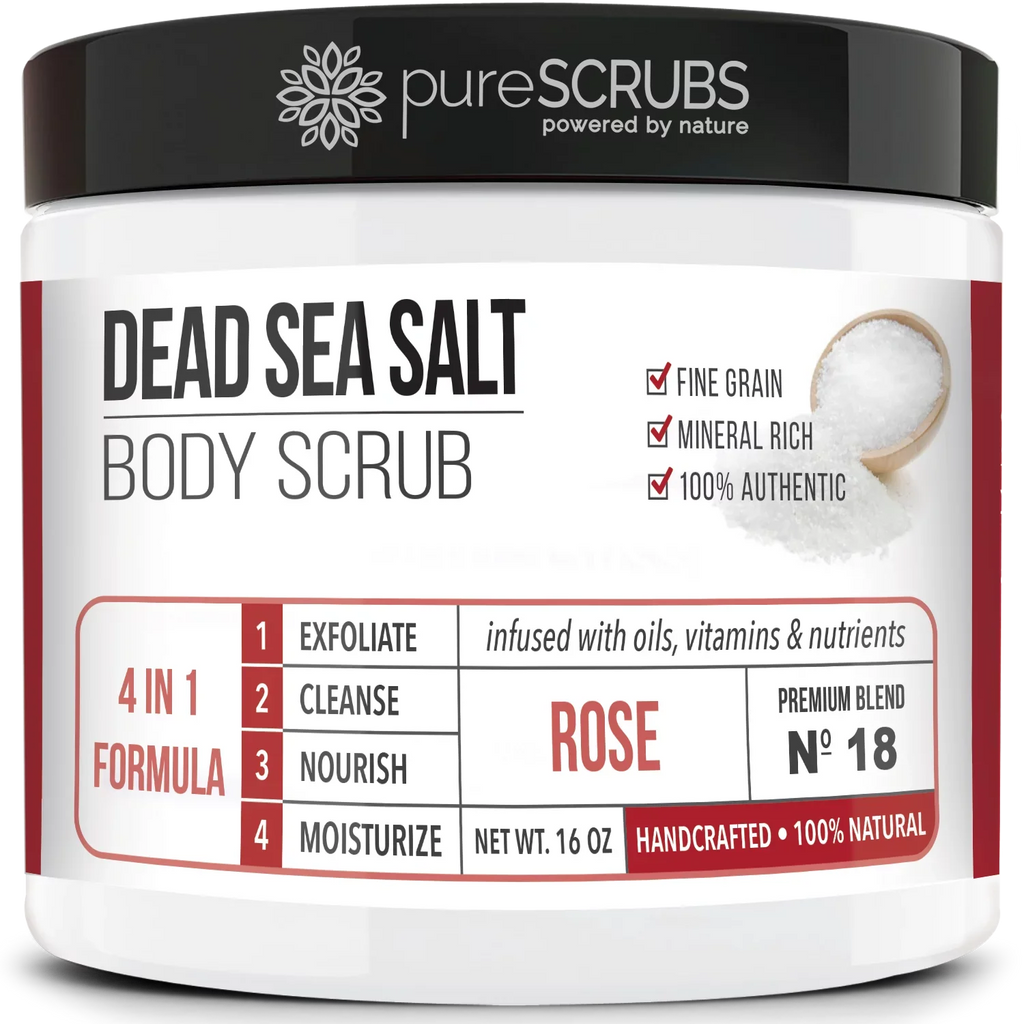 FREE pureSCRUBS Organic Organic Essential Exfoliating BODY - Pure Sea Mini SCRUB Set Spoon, Infused & Wooden Salt Scrub Organic Premium & Nutrients Oils - Soap 16oz + Dead ROSE Body Loofah Bar Large