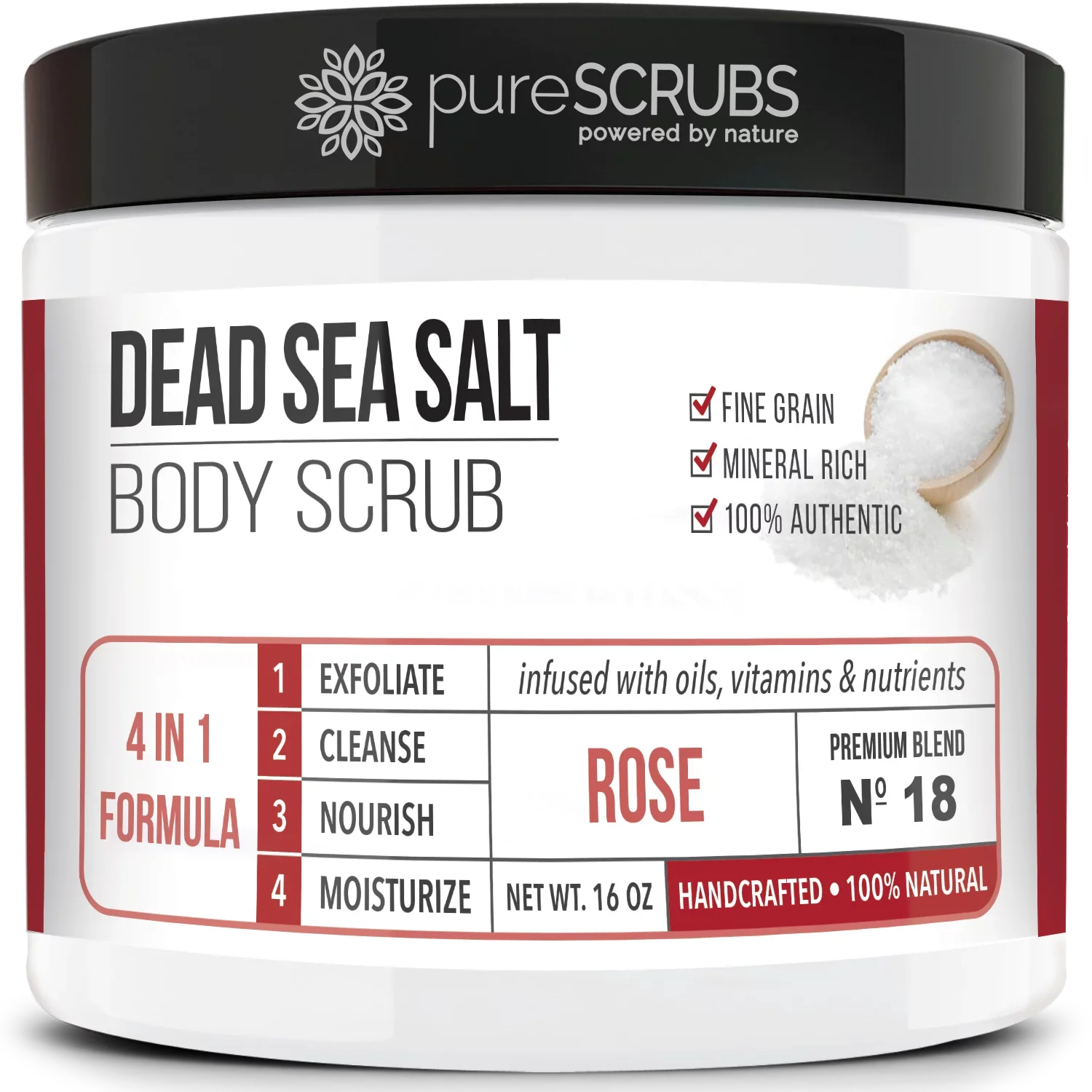 FREE pureSCRUBS Organic Organic Essential Exfoliating BODY - Pure Sea Mini SCRUB Set Spoon, Infused & Wooden Salt Scrub Organic Premium & Nutrients Oils - Soap 16oz + Dead ROSE Body Loofah Bar Large