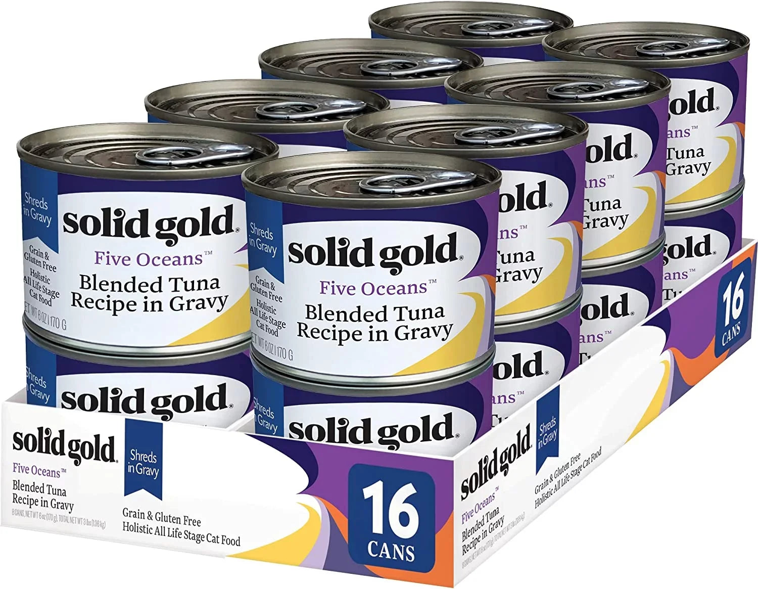 Superfood, Shreds Fish Wet Gluten Acids Canned Grain Can Food Free Minerals for Shreds Amino Cats with Real Gravy Gravy & - - Vitamins, - & in Cat - Protein, with 16ct/6oz Solid Gold Tuna
