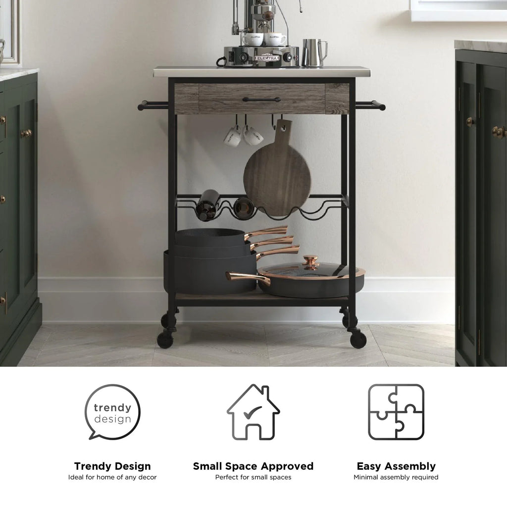 Black Multifunctional Storage, Kitchen Rack Metal, Steel Cart, Stainless and Nora Novogratz and Brown Wine Pantry