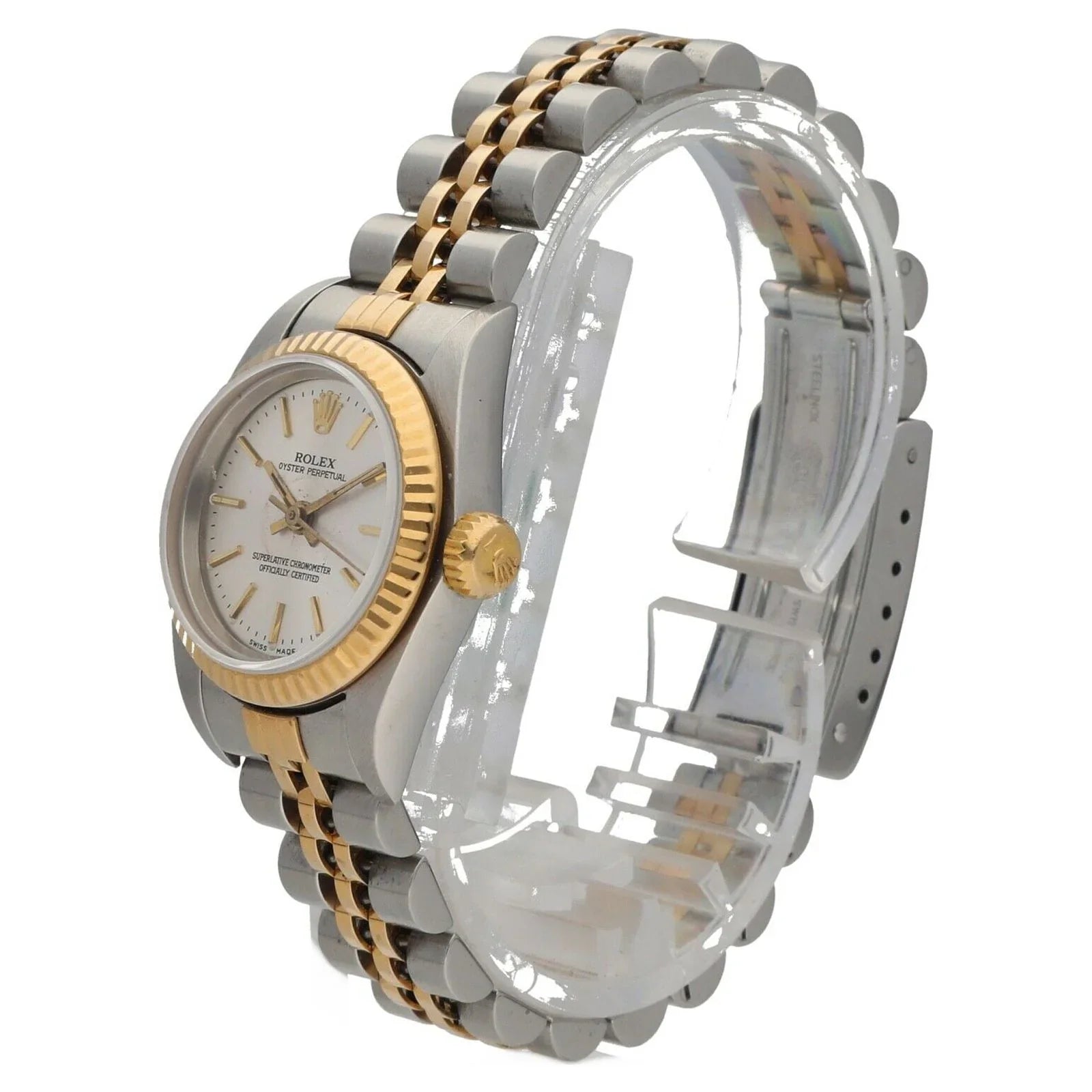 Yellow Rolex Perpetual Gold 76193 Ladies Dial 2005 Oyster Silver 18k Watch Steel