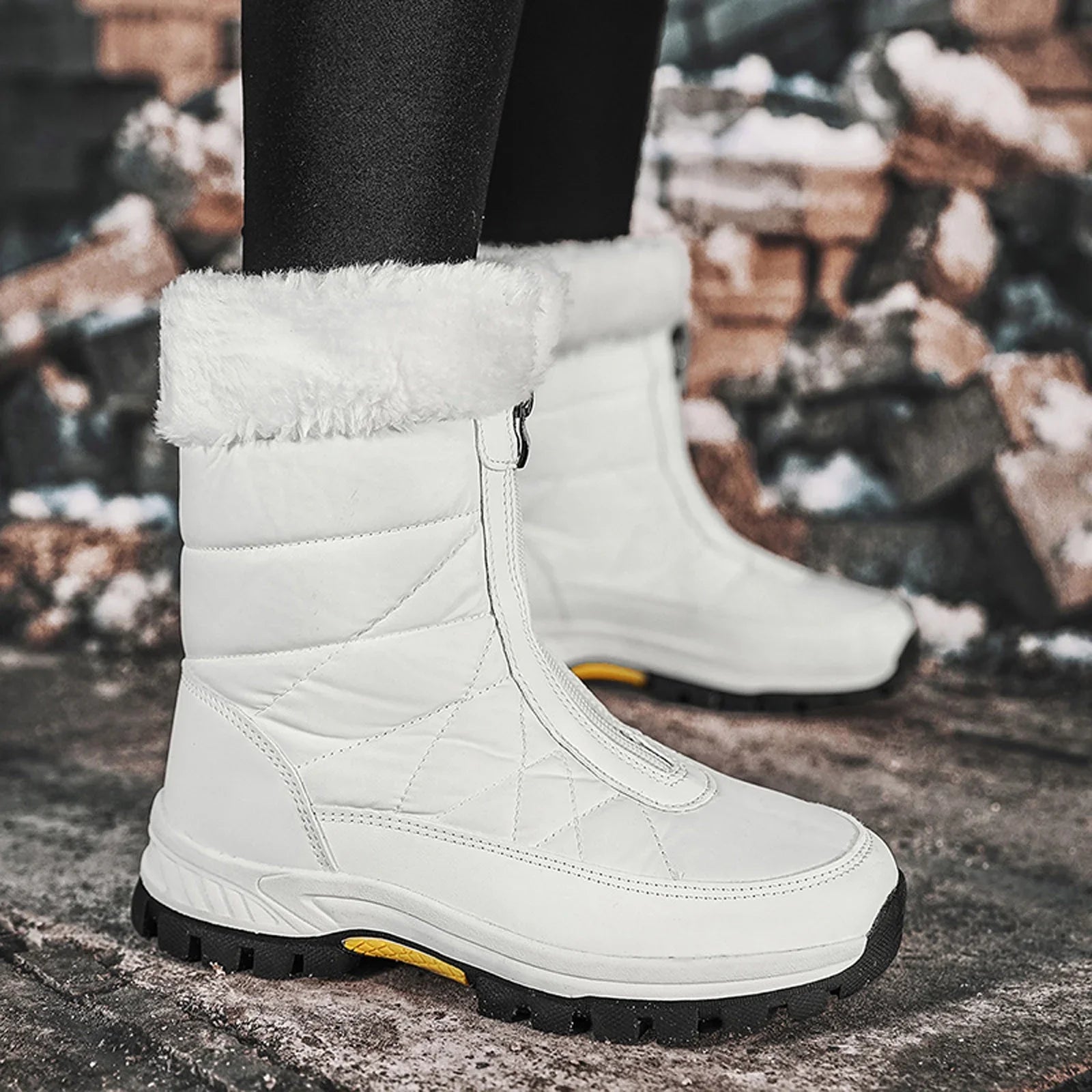 Women Proof Mid Flat Winter Warm Shoes Keep Snow Boots Comfortable Fashion Zipper Boots Water