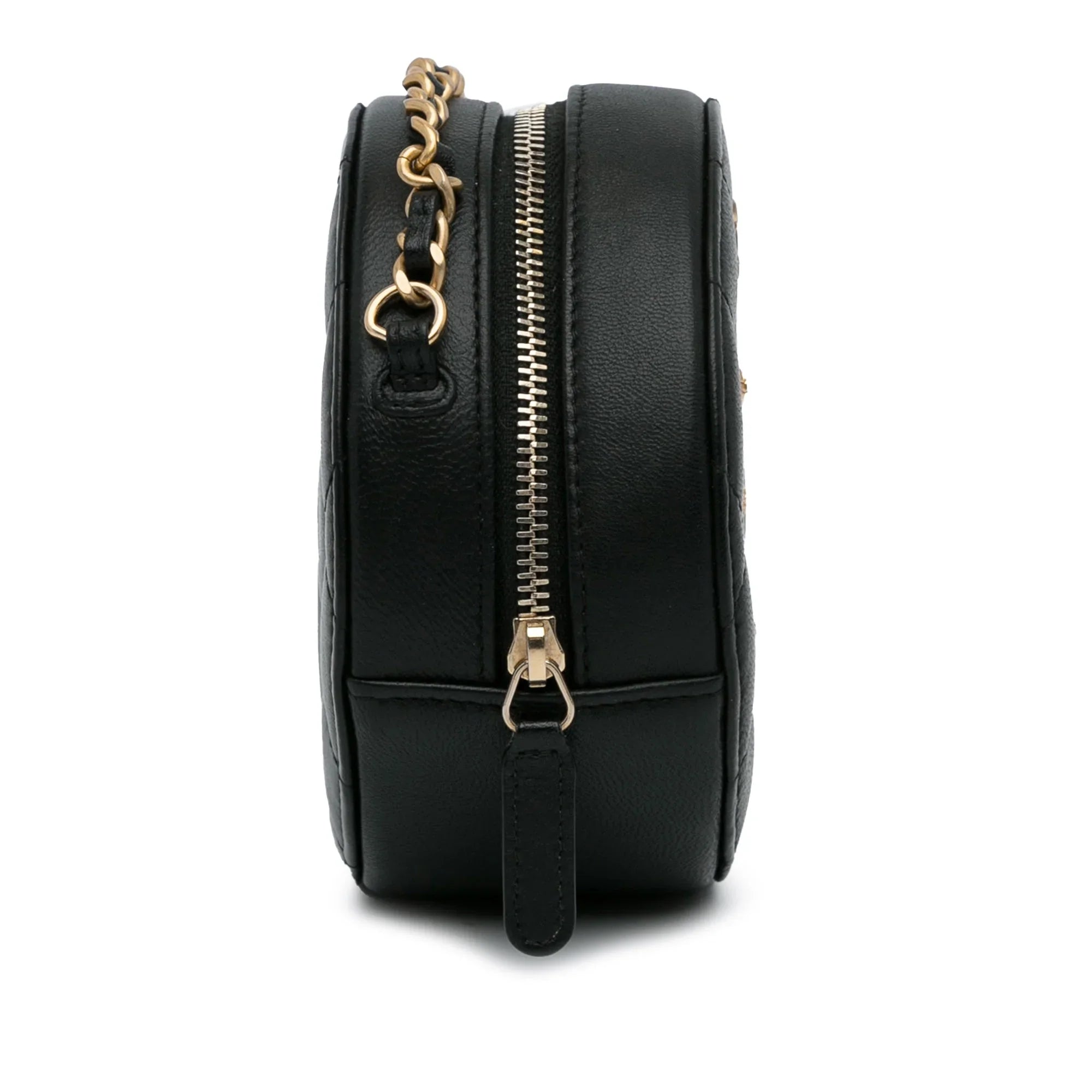 Bag Unisex Pre-Owned Leather Charms Lucky (Good) Chanel Lambskin Round Authenticated Black Crossbody