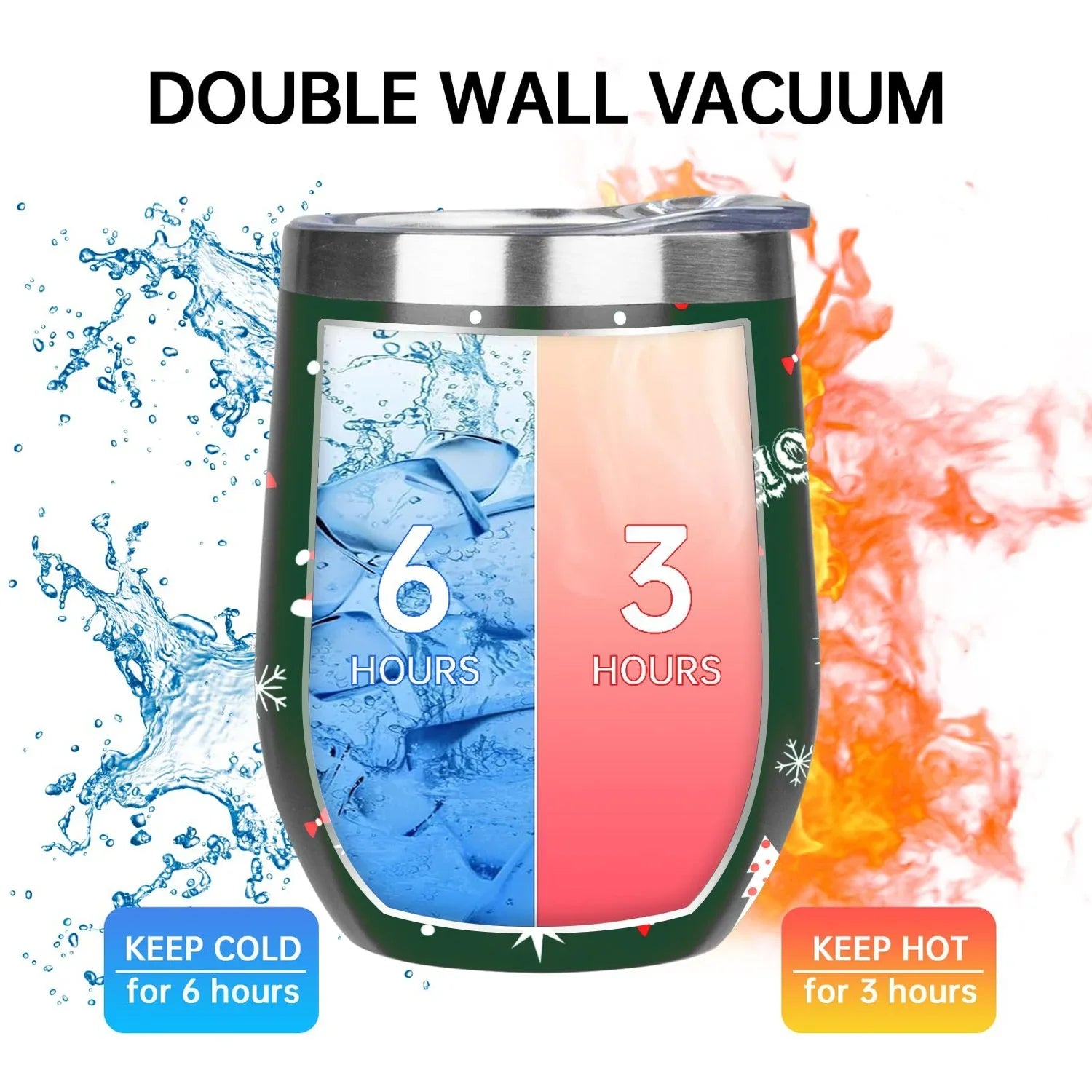 Eggshell Layer Cup Insulated Cup Tree Double Cups Wine Vacuum Tumbler Steel Hidove with Christmas Cups, with and Red Shape Insulation 12oz Lid, Green Color Big Stainless Cup 304 Belly U